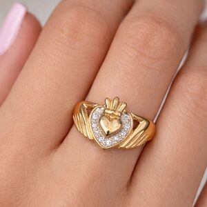 14K & Diamonds Heavy Custom Irish Claddagh Ring
